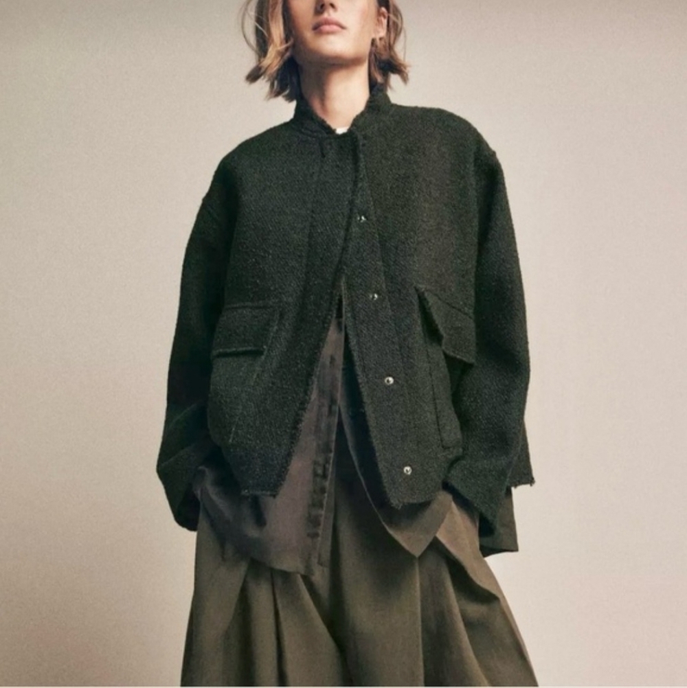 ZARA ZW COLLECTION KHAKI OVERSIZED WOOL BLEND TEXTURED JACKET ✨️✨️✨️